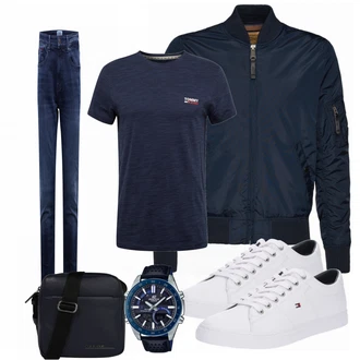 Outfit mit Grau/Weiß Sneaker/Leder Sneaker Tommy Hilfiger "Fruhlings Outfit"