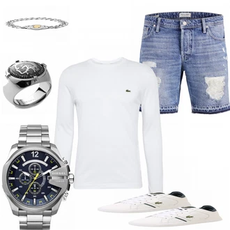 Outfit mit Weiß Sweatshirt Lacoste "FullDiesel"
