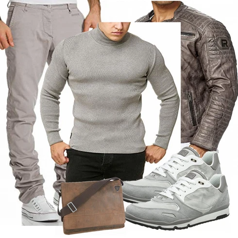 Grau/Khaki/Braun/Dunkelbraun Jacke mit Seitlichem Reißverschluss/Leder Bomberjacke/Motorradjacke/Vintage Lederjacke/Bikerjacke/KunstLederjacke Redbridge kombinieren