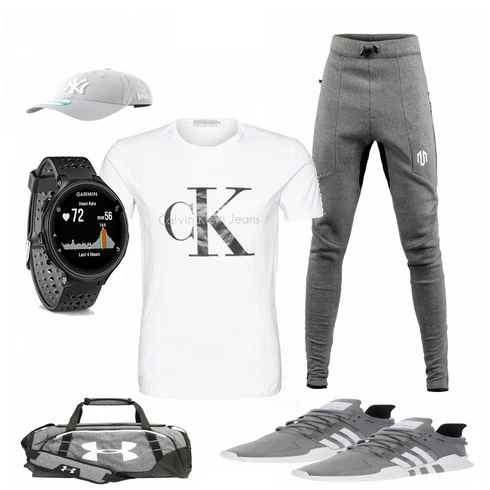 Grau Sportschuh Adidas kombinieren mit T-Shirt