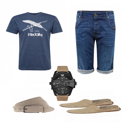 Blau T-Shirt Iriedaily kombinieren mit Beige Halbschuh Sioux