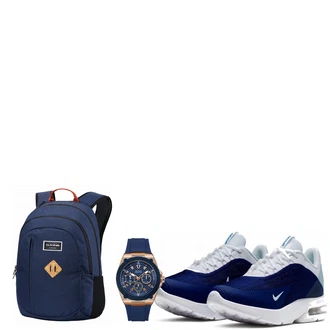 Outfit mit Blau Rucksack Dakine "Guess Uhren"