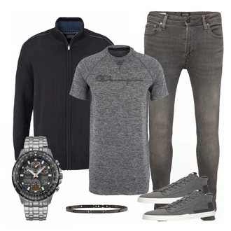 Outfit mit Grau Sneaker G-Star Raw "Hamik"