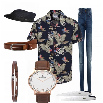 Outfit mit Blau Sneaker Lacoste "Hawaii"
