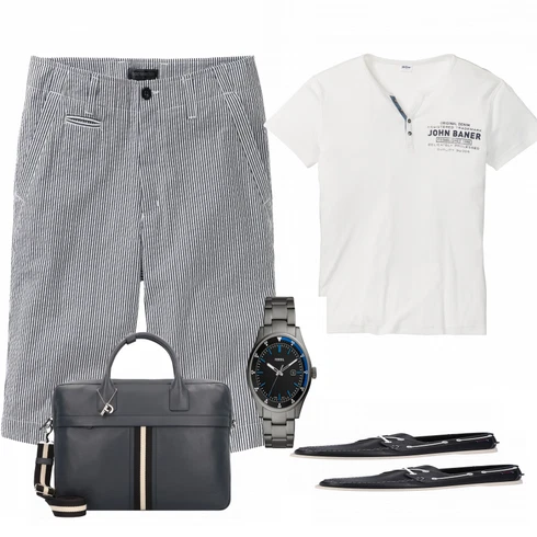 Weiß T-Shirt Bonprix kombinieren mit Blau Halbschuh Sebago