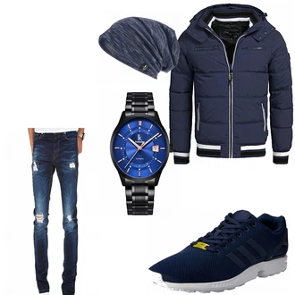 Outfit mit Blau Schuh Adidas "Hollow"