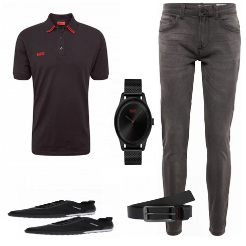 Schwarz Accessoire Gürtel Hugo, Schwarz Accessoire Uhr Hugo kombinieren