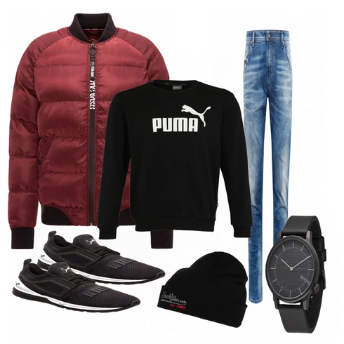 Schwarz Große Größe Sweatmode Puma kombinieren mit Schwarz Sportschuh Puma