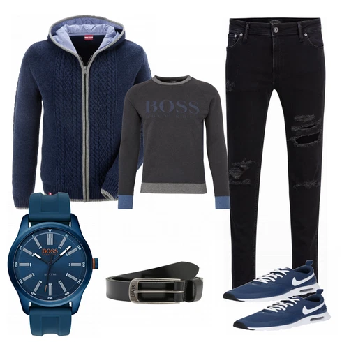 Blau Trachtenmode Almgwand kombinieren mit Schwarz Gürtel levi's