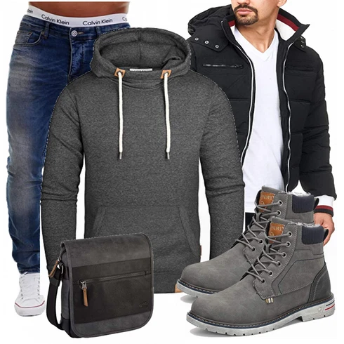Blau Overall/Winter Parka/Regenjacke Indicode Jeans kombinieren mit Grau Trachtenmode/Winter Parka Putu