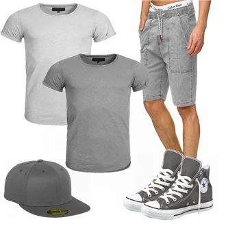 Outfit mit Grau Hut Flexfit "Indicode Shirts"