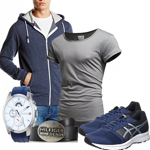 T-Shirt kombinieren mit Blau Trachtenmode Asics