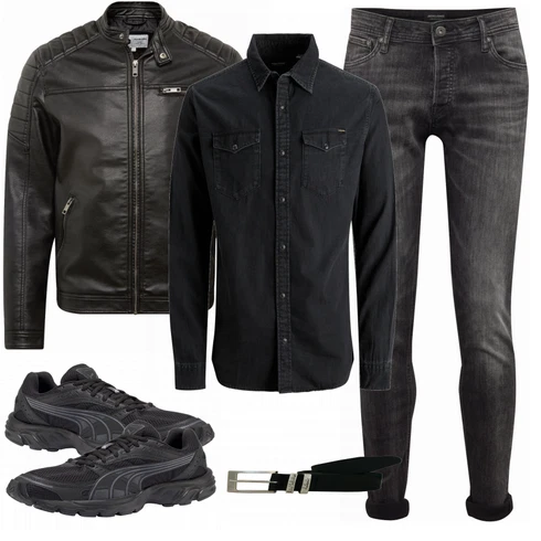 Blau Sportschuh Puma kombinieren mit Schwarz Casual Hemd Jack & Jones
