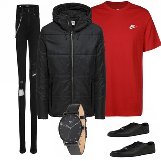 Outfit mit Schwarz Sneaker Nike "jack and jones winterjacke"