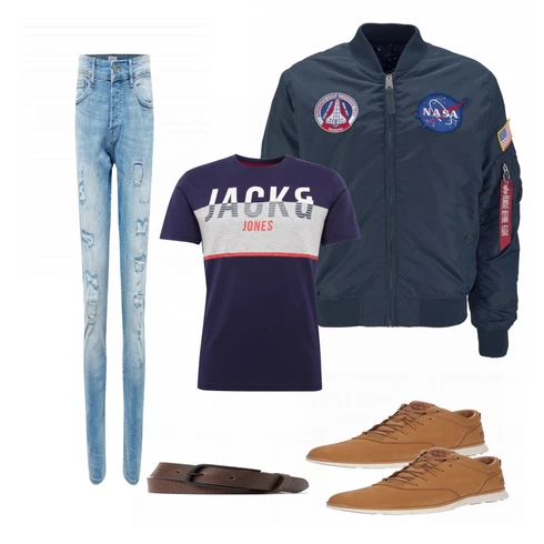 Schwarz/Weiß SommerJacke Alpha Industries kombinieren mit Türkis T-Shirt Jack & Jones