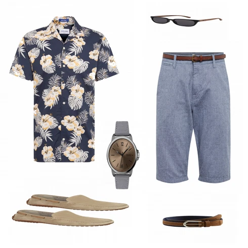 Beige Halbschuh Sioux kombinieren mit Blau Gürtel Mango man