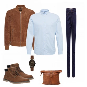 Outfit mit Rot/Braun Lederjacke Freaky Nation "Jack Jones Hemden"