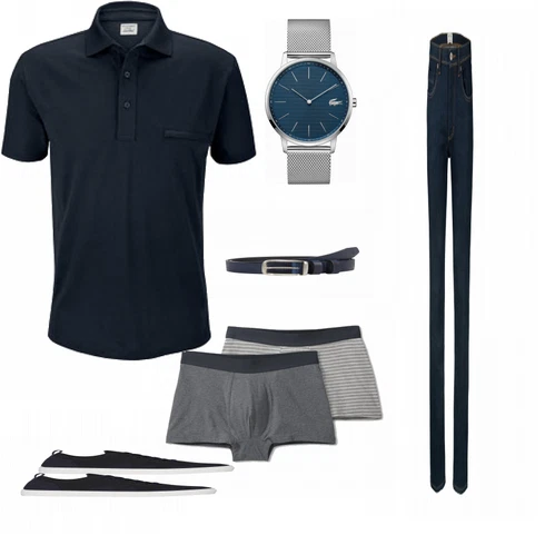 Grau Unterhose Tchibo kombinieren mit Blau/Grau Uhr Lacoste