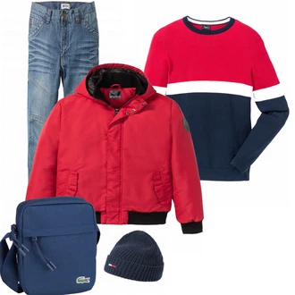 Outfit mit Schwarz/Blau Schultertasche Lacoste "John Baner"