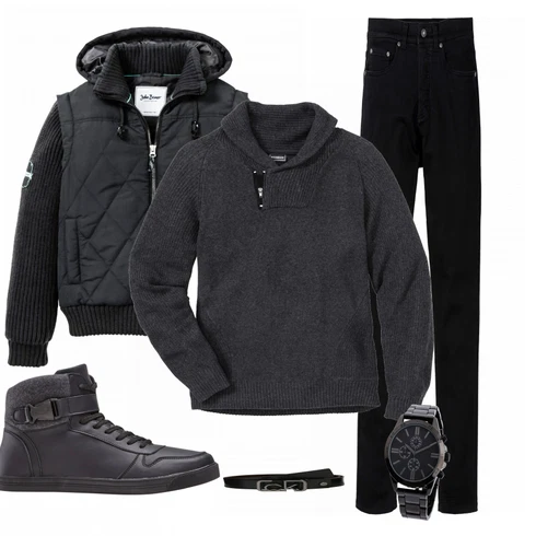 Blau Gürtel Calvin Klein kombinieren mit Schwarz Accessoire Uhr Bonprix, Blau Accessoire Gürtel Calvin Klein