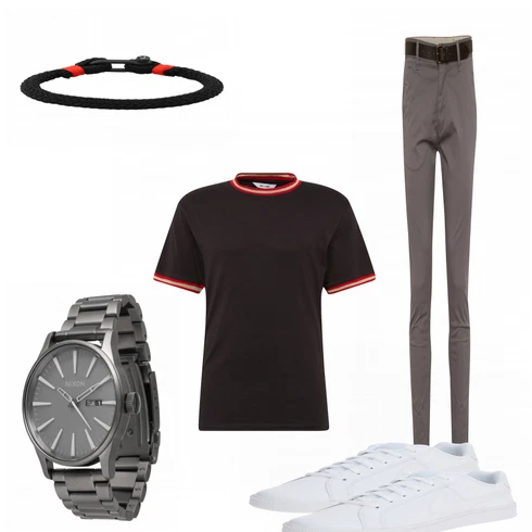 Weiß Schuh Sneaker Nike Sportswear kombinieren mit Grau Hose Tom Tailor