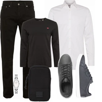 Business Outfits mit Schwarz Sneaker/Leder Sneaker Jack & Jones "Klassisches Outfi"