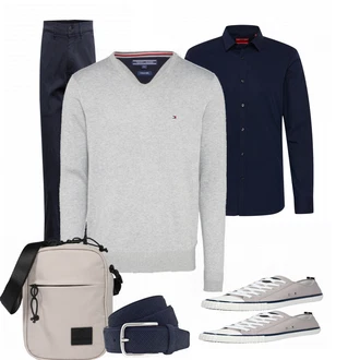 Outfit mit Grau Schuh Sneaker Guess "Klassisches Outfi"