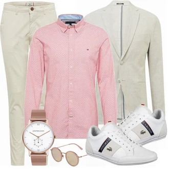 Business Outfits mit Grau Sneaker/Leder Sneaker Lacoste "Klassisches Outfit"