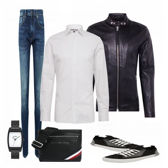 Outfit mit Grau Schuh Sneaker Guess "Klassisches Outfit"