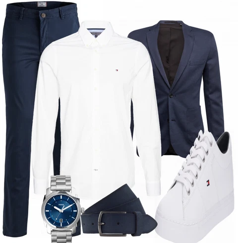 Schwarz Hose Jack & Jones kombinieren mit Grau/Weiß Schuh Sneaker/Leder Sneaker Tommy Hilfiger