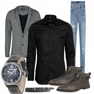Outfit mit Schwarz Business Hemd Eterna "Krass"