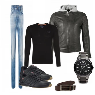 Outfit mit Schwarz Lederjacke Gipsy "KSwiss"