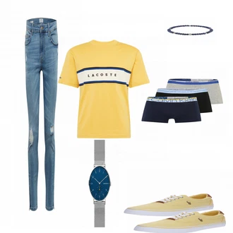 Outfit mit Gelb Sneaker BIDEN "Lacoste Shirt"