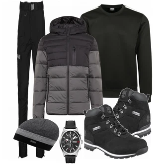 Outfit mit Schwarz/Weiß Stiefel Timberland "Lässiger Freizeit Look"