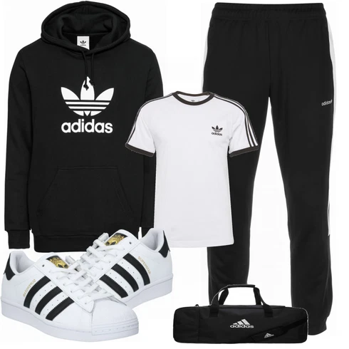 Schwarz Große Größe Sweatmode Adidas Originals kombinieren mit T-Shirt Adidas Originals