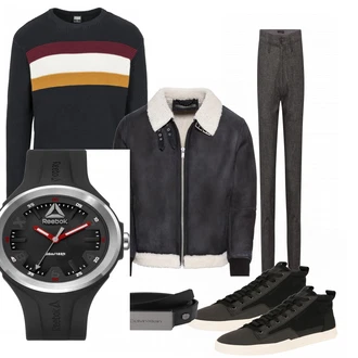Outfit mit Schwarz Sneaker G-Star Raw "Lederjacke"
