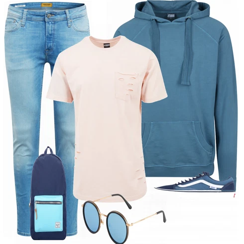 Rosa/Beige/Blau T-Shirt Urban Classics kombinieren mit Sonnenbrille Kapten & Son