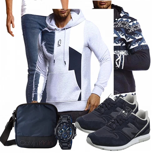 Weiß T-Shirt Leif Nelson kombinieren mit Blau Trachtenmode New Balance, Blau Trachtenmode Calvin Klein