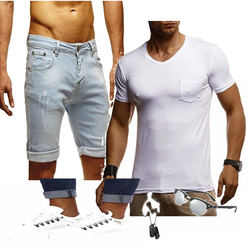 HellBlau/Blau Jeans Short/Bermuda/Kurze Hose Leif Nelson kombinieren