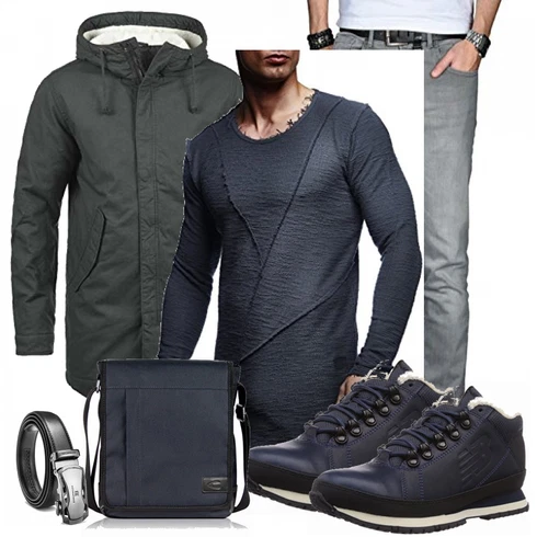 Blau Overall/Winter Parka Produkt kombinieren mit Blau Gürtel BOSTANTEN