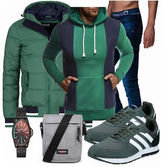 Outfit mit Türkis Winter Parka/Regenjacke Indicode Jeans "leif nelson"