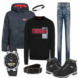 Outfit mit Schwarz/Weiß Stiefel Timberland "Leo"