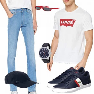 Outfit mit Blau Sneaker Lacoste "Levis New"