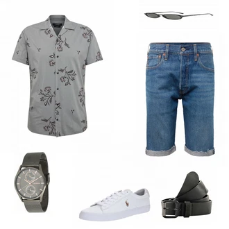 Outfit mit Grau Sneaker Polo Ralph Lauren "LEVIS Shorts"