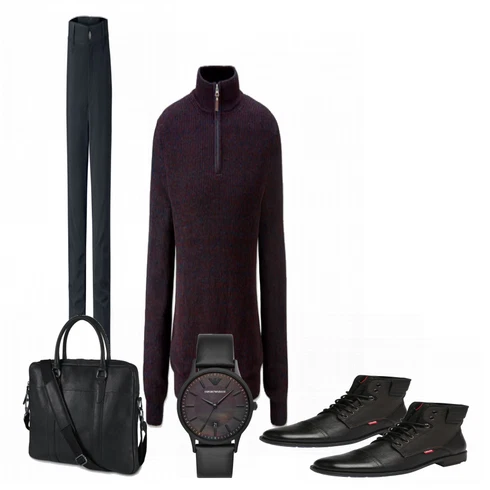 Blau Schuh Stiefel levi's kombinieren mit Blau Strickjacke Tchibo