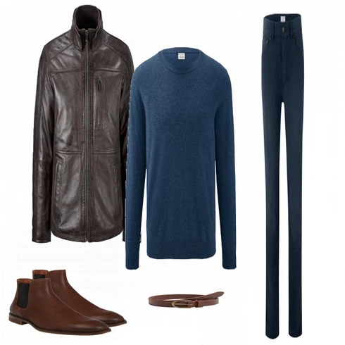 Blau Lederjacke Tchibo kombinieren