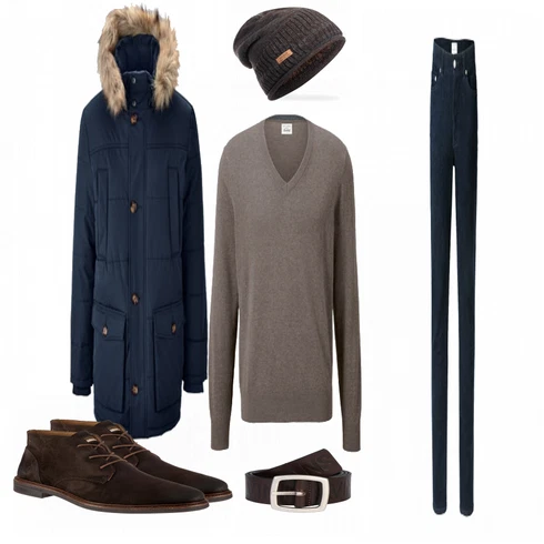 Grau Strickjacke Tchibo kombinieren mit Blau Hose Tchibo