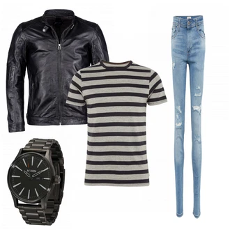 Outfit mit Schwarz Lederjacke Maze "Linar"
