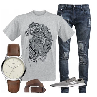 Outfit mit Schwarz/Dunkelgrau/Grau Leibchen/Shirtbody/Shaping Top & Kleid/Hemdchen/Bh Slip Set "LionKing"