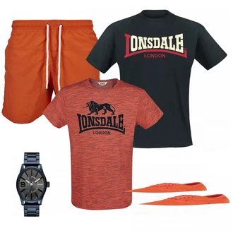 Outfit mit Orange Sneaker Vans "Lonsdale shirt"